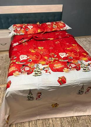 Комплект постельного белья новогодний фланель евро размер 200*230 см с 4 наволочками снеговик3 фото
