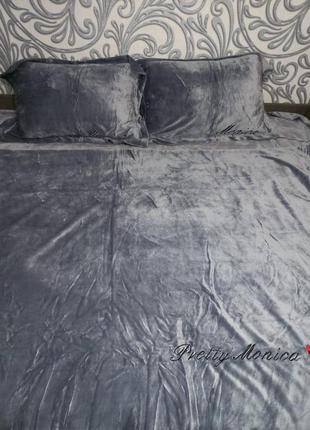 Велюровый комплект постельного белья  моника евро размер серого цвета2 фото