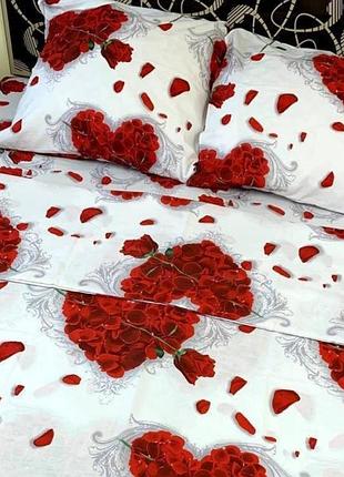 Комплект постельного белья натуральный бязь голд роза сердце белого цвета