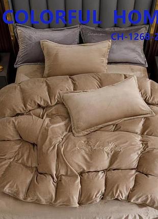 Велюровый комплект постельного белья colorful home евро размер 220*240 см бежевого цвета