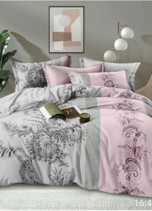 Комплект постельного белья натуральный двухсторонний бязь голд панно серо - розового цвета