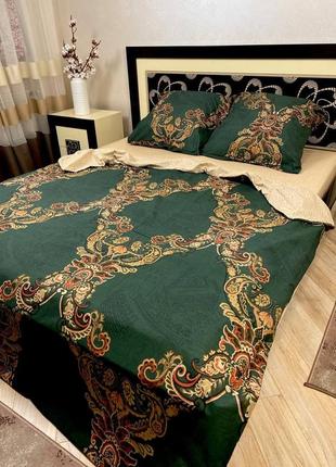 Комплект постельного белья натуральный двухсторонний бязь голд принц персии зелено - бежевого цвета