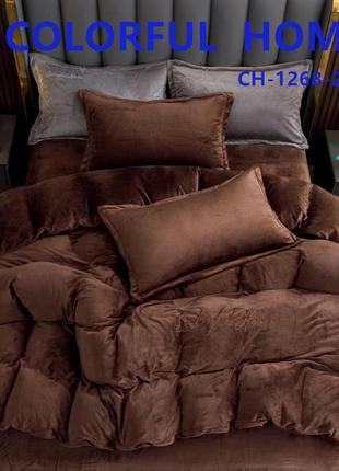 Велюровий комплект постільної білизни colorful home євро розмір 220*240 см коричневого кольору