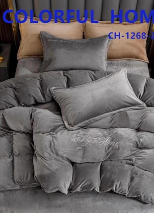 Велюровый комплект постельного белья colorful home евро размер 220*240 см коричневого цвета7 фото