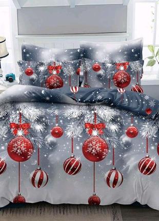 Комплект постельного белья новогодний фланель полуторный  размер олени синего цвета5 фото