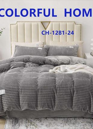 Комплект постельного белья велюр  полоска оливкового цвета евро размер 200*230 см colorful home4 фото