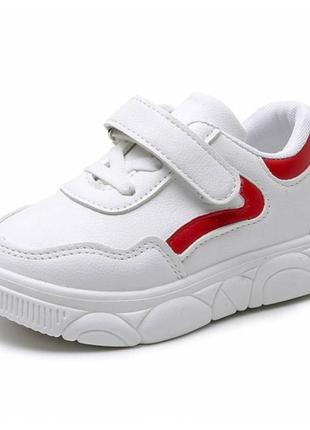 Кросівки дитячі pu-шкіра білі з червоними смужками6 фото