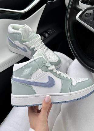 Женские высокие кожаные кроссовки nike Air Smoke jordan 1 Mid Black Grey alle Größen von 40 47 blue violet#найк