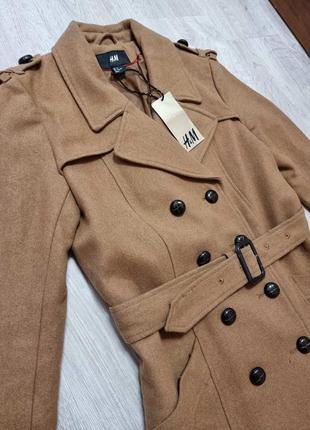 Фирменное шерстяное пальто стильный тренч h&m s евро 36-382 фото