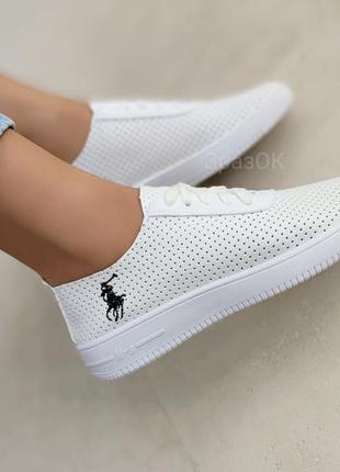 Белые легкие кеды дышащие кроссовки мокасины слипоны туфли перфорация polo1 фото