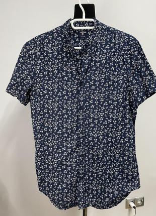 Рубашка мужская terranova l на короткий рукав цветы 100% cotton хлопок