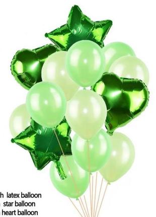 Набір кульок "зелений металік" (14шт)1 фото