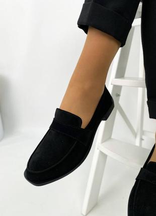 Черные натуральные замшевые классические туфли лоферы замша2 фото