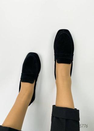 Черные натуральные замшевые классические туфли лоферы замша7 фото