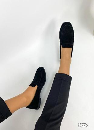 Черные натуральные замшевые классические туфли лоферы замша6 фото