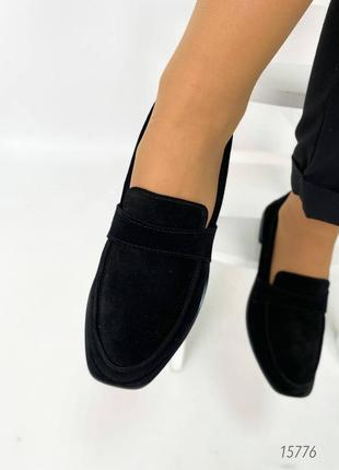 Черные натуральные замшевые классические туфли лоферы замша8 фото