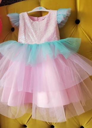 Красивое нарядное детское пышное праздничное платье для девочки единорог зефирка на 3 4 5 6 7 года 98 104 110 116 122 128 на день рождения праздник