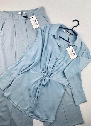 Блузка рубашка na-kd удлиненная голубая8 фото