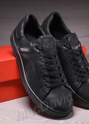 Кожаные мужские кеды diesel black9 фото