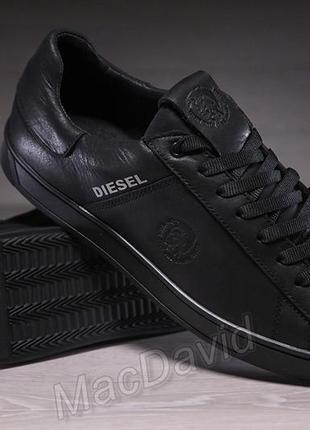 Кожаные мужские кеды diesel black10 фото