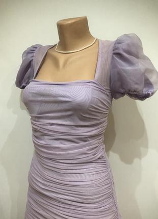 Лиловое сиреневое платье с драпировкой2 фото