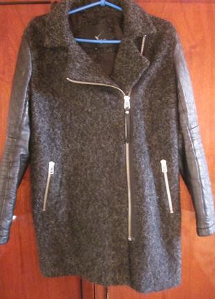 Фирменное пальто modstrom xs-s, шерсть, подкладка полиэстер, рукава 100% кожа