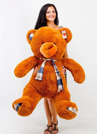 Плюшевий ведмедик 130 см коричневий "клітка" великий плюшевий ведмідь, велика м'яка іграшка плюшевий ведмедик 1,3 м