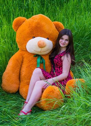 Плюшевий ведмедик 200 см жовтогарячий "нестор" великий плюшевий ведмідь, велика м'яка іграшка плюшевий ведмедик 2 м6 фото
