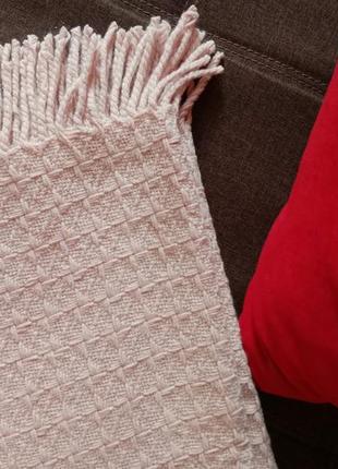 Плед напіввовняний в'язаної структури 140х200 см рожевий/сірий