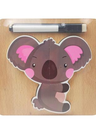 Деревянная игрушка пазлы md 2525 маркер, досточка для рисования (коала)