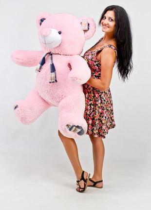 Плюшевий ведмедик 130 см рожевий "клітка" великий плюшевий ведмідь, велика м'яка іграшка плюшевий ведмедик 1,3 м