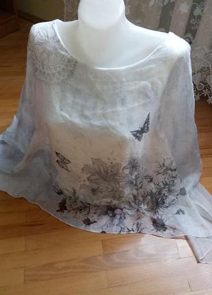 Стильна легка італійська блуза-розлітайка з метеликами 40р.