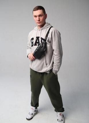 Мужская кожаная бананка сумка на пояс кожаная черная минибэг бельтбэг