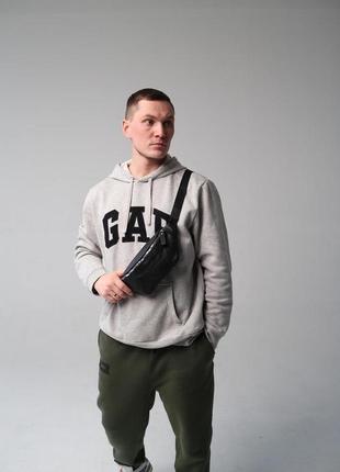 Мужская кожаная бананка сумка на пояс кожаная черная минибэг бельтбэг