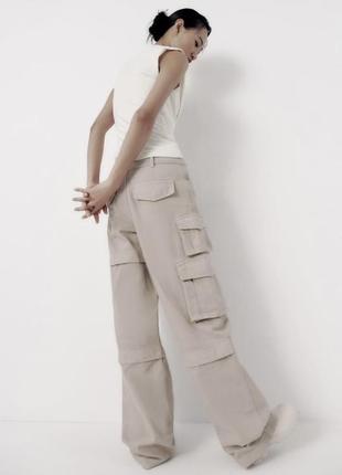 Zara широкие длинные штаны карго, брюки с карманами, джинсы4 фото