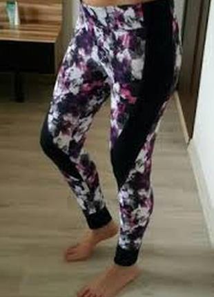 Классные спортивные лосины принт цветочная абстракция с манжетами   f&f