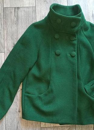 Пальто весняне демісезонне вовняне зелене напівпальто s