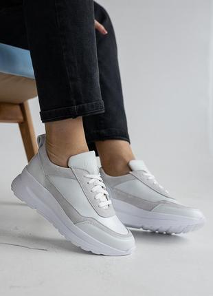 Стильні кросівки жіночі білі/сірі шкіряні/замшеві демі,демісезонні...