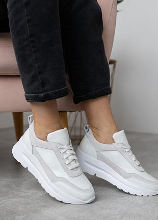 Стильні кросівки жіночі білі/сірі шкіряні/замшеві демі,демісезонні...