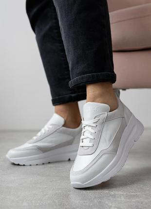 Стильні кросівки жіночі білі/сірі шкіряні/замшеві демі,демісезонні...