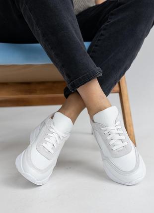 Стильні кросівки жіночі білі/сірі шкіряні/замшеві демі,демісезонні...