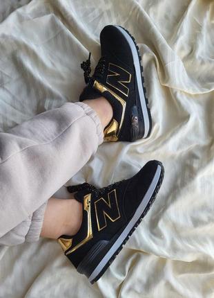 Женские кроссовки new balance 574 black gold / smb