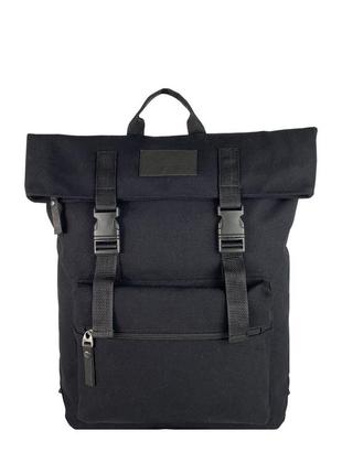 Міський рюкзак у класичному стилі rolltop/ стильний молодіжний чорний рюкзак із канвасу1 фото