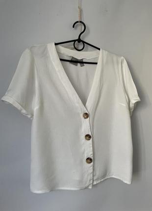 Блуза asos белая вырез короткий рукав минимализм размер м пуговицы3 фото