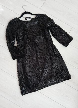 Платье а силуэта, матовая черная пайетка1 фото