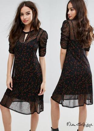 Двойное платье-сетка сетчатое платье с драпировкой в цветочный принт miss selfridge