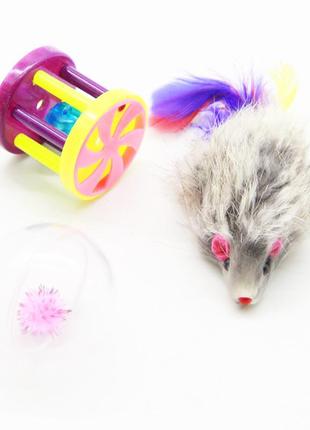 Набор игрушек для кошек мышь, барабанчик и шар - 1 шт