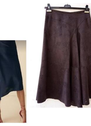Красивая шоколадная юбка эко замш с асимметричным низом с перфорацией joseph ❤️1 фото