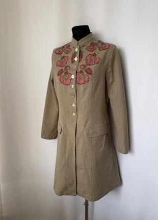 Жакет кафтан блуза платье на пуговицах с вышивкой этно бохо стиль лён хлопок народный восточный стиль