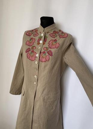Жакет кафтан блуза платье на пуговицах с вышивкой этно бохо стиль лён хлопок народный восточный стиль3 фото